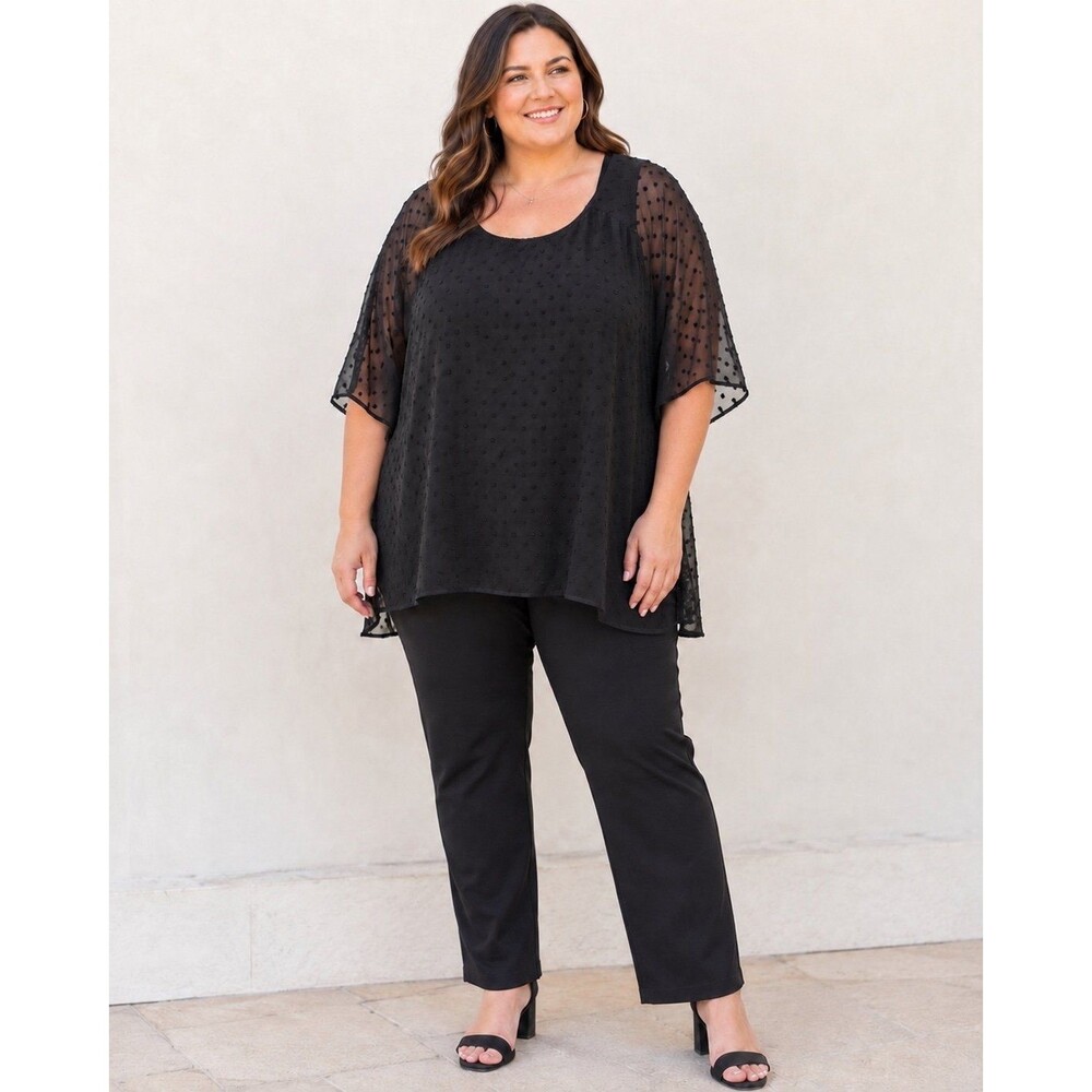 Black Swiss Dot Sheer Flowy Blouse 2 piece Top Plus Size 24 (3X / 4X) New W Tag